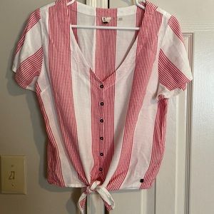 Roxy button down tie front shirt small striped